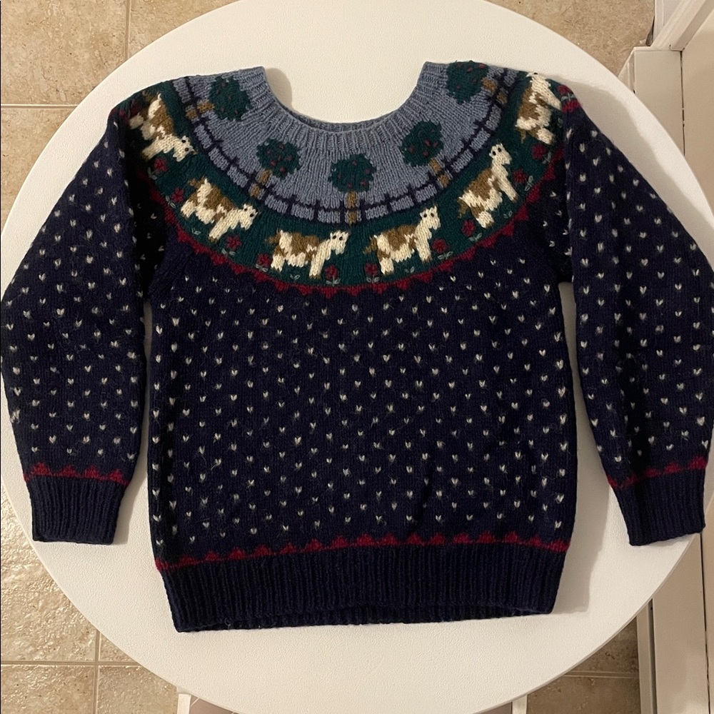 Vintage wool sweater with cows and apple trees 🐄🍎